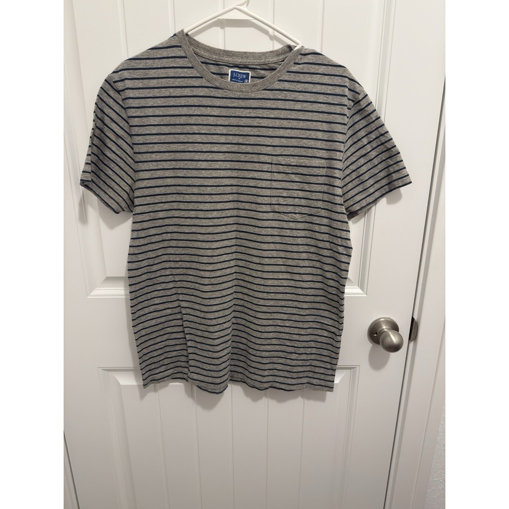 J.Crew Men's Gray Teal Stripes Slim Fit Pocket Tshirt Size Medium